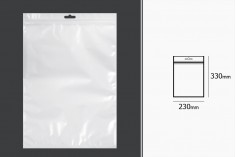 Пластмасови торбички  с цип 230х330 мм, с бял гръб и прозрачна предна част с Eurohole