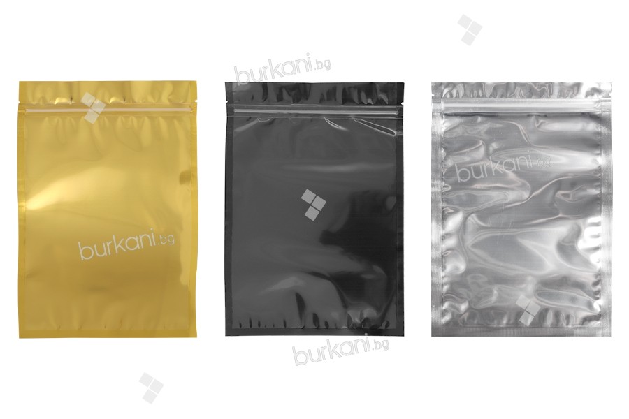 Алуминиеви торбички с цип, с размер 180x255 мм, прозрачна лицева страна и възможност за термозапечатване - 100 бр.