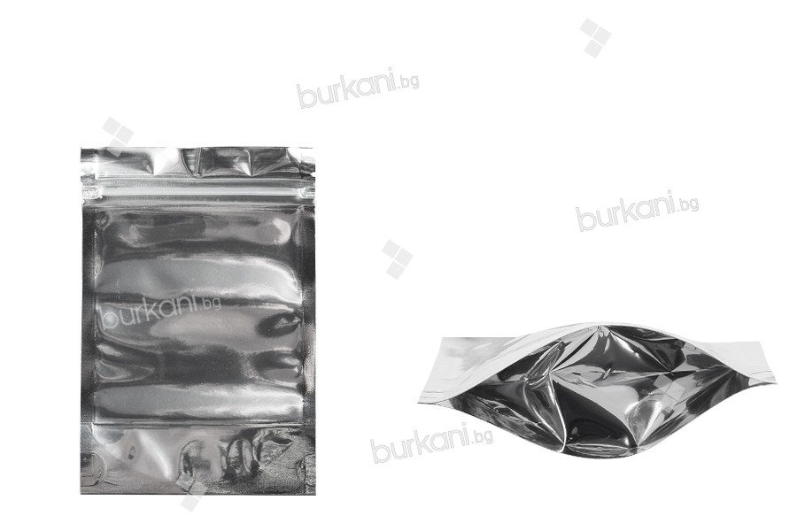 Опаковка тип Doy Pack с размери 100x30x150 mm с алуминиева задна част и прозрачна предна част с цип затваряне  - 100 бр.
