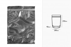 Опаковка тип Doy Pack с размери  180 x 40 x 250 mm с цип затваряне , алуминиева задна част и прозрачна предна част - 100 бр.