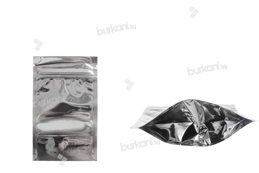 Doy Pack tipi torbalar 80x30x130 mm alüminyum arka taraf,  şeffaf ön  - 100 adet