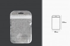 Пликчета с цип 85x130 mm, нетъкан сребърен текстил в гръб, прозрачна предна част с дупка Eurohole - 100 бр.