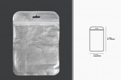 Пликче с цип  122x170 mm,от нетъкан текстил в гръб сребърен и с прозрачна предна част и дупка Eurohole- 100 бр.