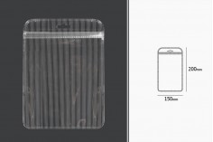 Fermuarlı plastik poşetler 150x200mm, şeffaf şeffaf ön ve delik eurohole - 100 adet