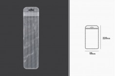 Пластмасови пликове с цип 55x220 mm - прозрачна предна част с дупка Eurohole - 100 броя