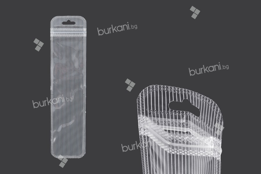 Пластмасови пликове с цип 55x220 mm - прозрачна предна част с дупка Eurohole - 100 броя