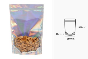Алуминиеви торбички тип Doy Pack  200х50х300 мм, прозрачни отпред с "цип" - 50 бр.-изображение_размери