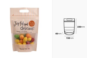 Пликове тип ДОЙ ПАК с цип затваряне 150x40x230 mm с прозорец, с дръжка, с възможност за термозапечатване -50 бр./пакет-изображение_размери