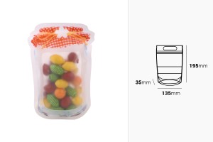 Пликове тип Doy Pack с цип във формата на буркан с размери  135x35x195 mm , в опаковка от 50 бр.-изображение_размери