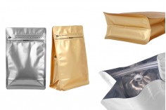 Doy Pack tipi alüminyum çanta 130x70x200 mm, valfli, fermuarlı ve ısıl yapışma özelliğine sahip - 25 adet