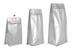 Doy Pack tipi alüminyum çanta 130x70x200 mm, valfli, fermuarlı ve ısıl yapışma özelliğine sahip - 25 adet