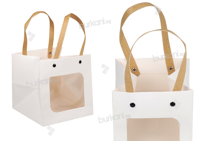Хартиена подаръчна торбичка 150х150х150 мм бяла с прозорец - 12 бр