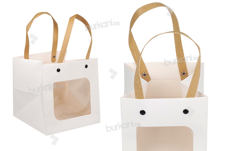 Kağıt hediye çantası 150x150x150 mm beyaz pencereli - 12 adet