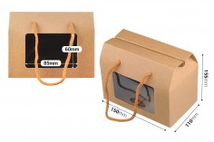 Kağıt kutu - ipli ve pencereli hediye çantası 150x90x115 mm - 12 adet