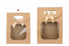 Paper gift bag 150x70x200 mm in white color with self-adhesive closure, window and bow - 12 pcs