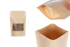 Пликове дой пак с размери  90x30x140 mm от крафт хартия , с цип и с  прозорец, вътрешна и външна прозрачна облицовка - 100 бр.-изображение_продукт