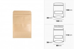 Doy Pack fermuarlı ve pencereli mekik çantalar, iç ve dış şeffaf astar ve 100x30x150 mm, ısı yalıtım kapağı - 100 adet