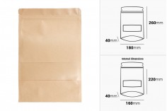 Doy Pack zanaat torbaları, &quot;fermuarlı&quot; kapaklı ve pencereli, 180x40x260 mm ısı yalıtımlı iç ve dış şeffaf astar ve sızdırmazlık özelliği - 100 adet