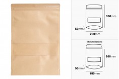 Doy Pack tipi zanaat torbaları, &quot;fermuarlı&quot; kapaklı ve pencereli, 200x50x295 mm ısı yalıtımlı iç ve dış şeffaf astar ve sızdırmazlık özelliği - 100 adet