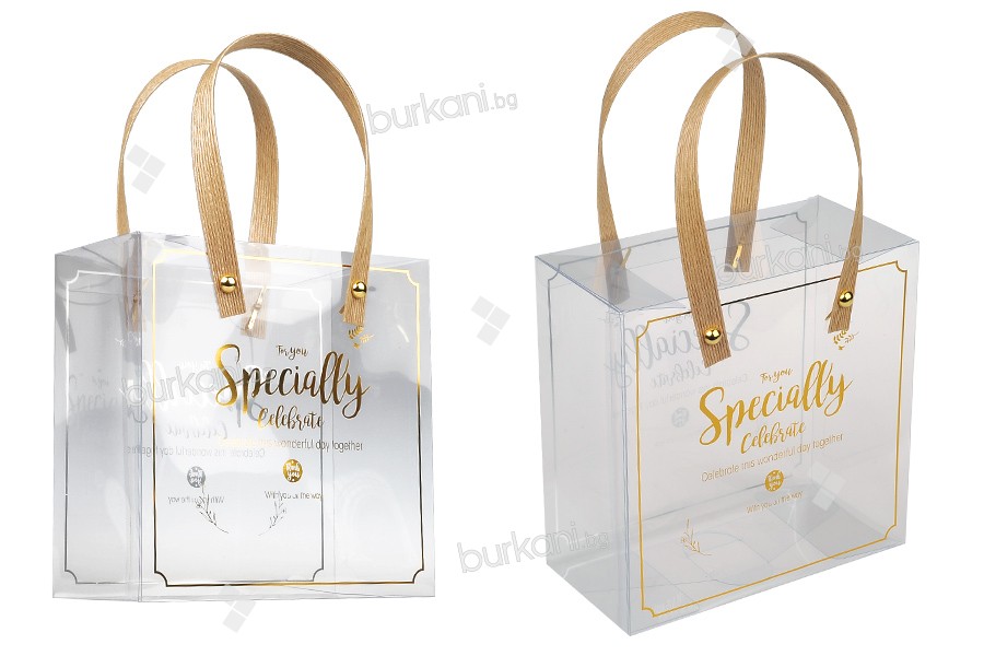 Kutu - hediye çantası 150x75x150 mm saplı şeffaf plastik - 12 adet