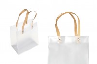 Gift bag plastic 160x80x185 mm semi transparent with bow and handle in leather texture - 12 pcs