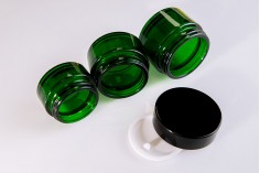 Стъклен зелен буркан за крем 30 мл с капачка с уплътнител и с външен уплътнител