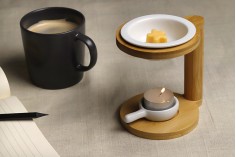 Дървен дифузер + керамична чинийка за топене на свещи или масла