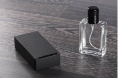 Стъклена бутилка от 30 ml, прозрачна с черна спрей помпа и калъфка  (PP 15)