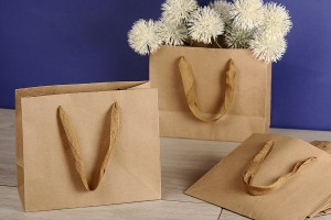 Хартиена торбичка 220x100x180 еко крафт с кафява дръжка 20 мм - 20 бр.-изображение_група