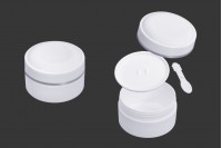 Пластмасов бял буркан 150 мл (PP) с капачка, с уплътнител и шпатула - 12 бр.