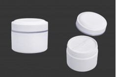  Пластмасов бял буркан за крем 200 мл с чаена лъжичка и пластмасово уплътнение - 12 бр.