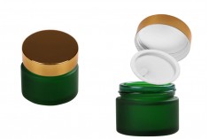 Стъклено зелено матово бурканче за крем  50 мл с различни цветове капачка и уплътнител
