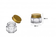 (Kapak üzerine ve iç conta) 15 ml glass altıgen altın, alüminyum kapak Jar