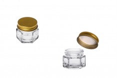 (Kapak üzerine ve iç conta) 15 ml glass altıgen altın, alüminyum kapak Jar