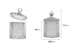 Стъклен декоративен буркан с размери 68,5x111 mm  със стъклен капак 