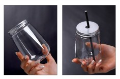 Jar plastic (PET) 350 ml in clear color with cap for milk, juice, beverages