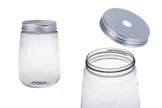 Jar plastic (PET) 350 ml in clear color with cap for milk, juice, beverages