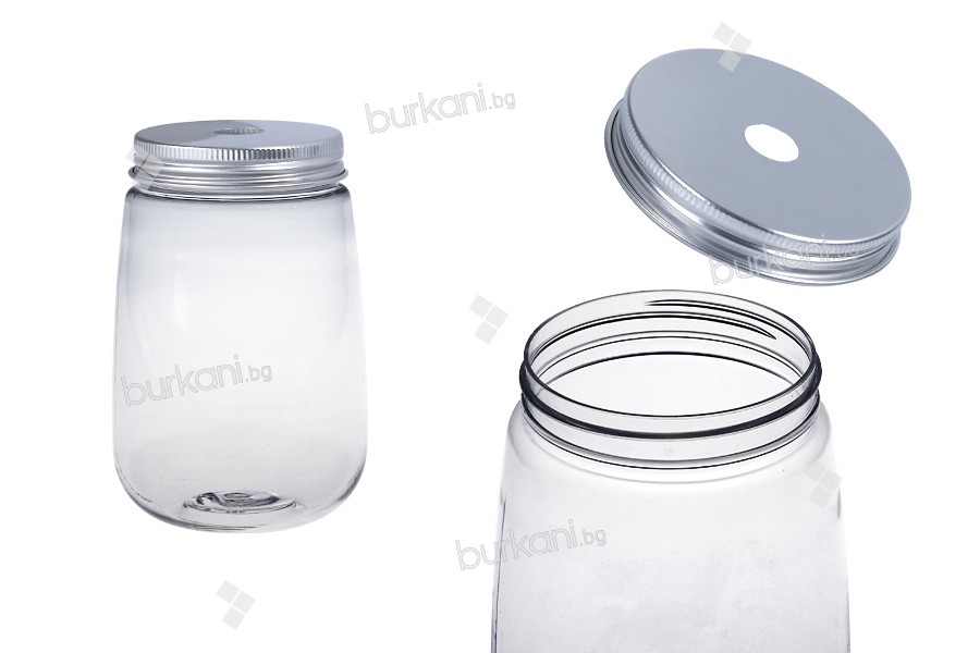 Jar plastic (PET) 350 ml in clear color with cap for milk, juice, beverages