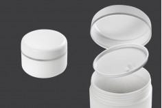 Пластмасов бял буркан за крем 100 мл с капачка със сребриста лента и уплътнител -12 бр./опаковка