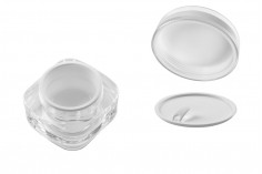 Пластмасов прозрачен (акрилен) Airless буркан 50 мл с бяла капачка и пластмасов уплътнител 