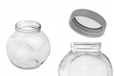 Стъклен буркан 1600 мл за подправки, ядки или билки с прозрачна-сребриста капачка