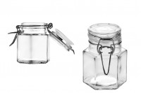 Vase 100 ml glass hexagon 53x80 mm with airtight closure (wire and rubber on the lid)