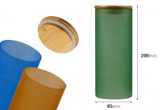 Стъклен буркан с размери 85х200 мл в МАТОВИ цветове с дървена капачка 