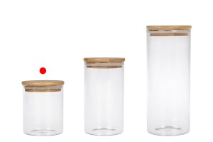 Стъклен буркан 450 мл с херметическа дървена капачка-изображение_група