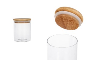 Стъклен буркан 450 мл с херметическа дървена капачка-изображение_продукт