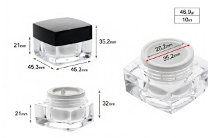 Луксозни акрилни бурканчета за крем 10 мл с черна капачка-изображение_размери