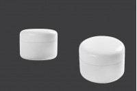 Пластмасов бял буркан за крем 100 мл , с двойно дъно с капачка и пластмасов уплътнител
