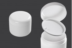 Пластмасов бял буркан 300 мл за крем, с двойно дъно и капачка с вътрешен пластмасов уплътнител