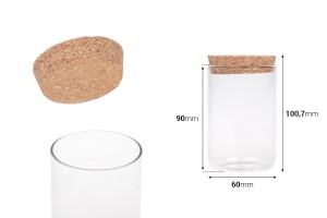 Стъклен буркан с тапа 200 мл за свещи  60x90 mm-изображение_размери