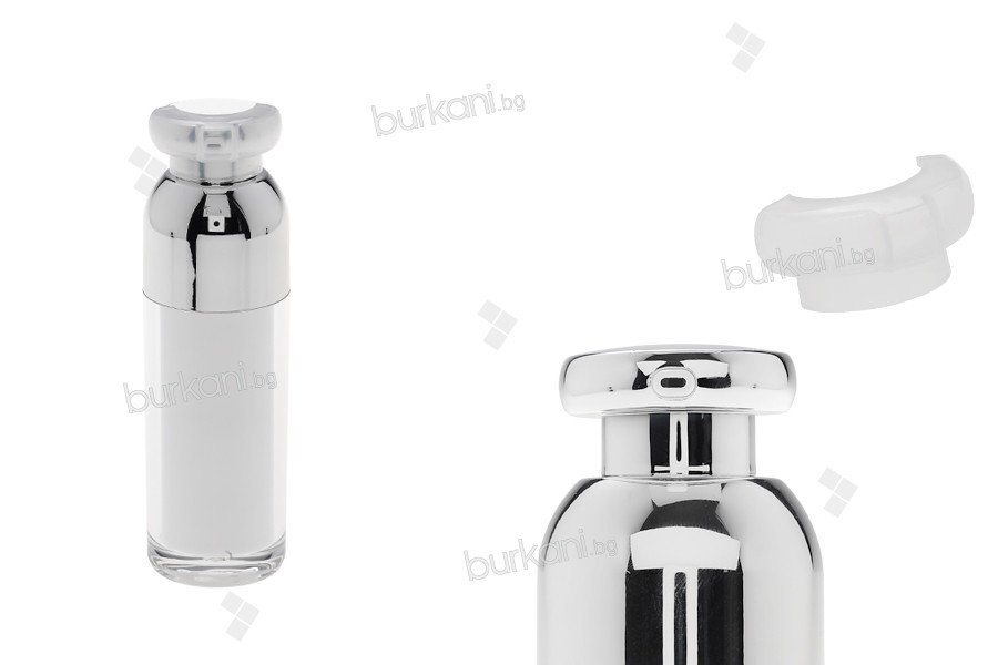 Пластмасова бутилка Airless 30 ml  Акрилен  ( вътрешно прозрачна и външно бяла) със помпа и капачка 